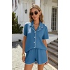 image:imageEkouaer Womens Ribbed Button Down Pajamas Sets 2 Piece Short Sleeve Shorts Pjs Knit Lounge SetsOcean Blue