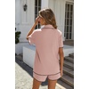 image:imageEkouaer Womens Ribbed Button Down Pajamas Sets 2 Piece Short Sleeve Shorts Pjs Knit Lounge SetsPeach Pink
