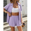 image:imageEkouaer Womens Ribbed Button Down Pajamas Sets 2 Piece Short Sleeve Shorts Pjs Knit Lounge SetsPurple