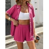 image:imageEkouaer Womens Ribbed Button Down Pajamas Sets 2 Piece Short Sleeve Shorts Pjs Knit Lounge SetsRose