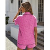 image:imageEkouaer Womens Ribbed Button Down Pajamas Sets 2 Piece Short Sleeve Shorts Pjs Knit Lounge SetsRose Leopard