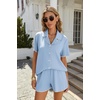 image:imageEkouaer Womens Ribbed Button Down Pajamas Sets 2 Piece Short Sleeve Shorts Pjs Knit Lounge SetsSky Blue