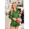 image:imageEkouaer Womens Satin Pajama Sets Long Sleeve Top and Shorts Lounge Set Button Down SleepwearChristmas Green
