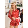image:imageEkouaer Womens Satin Pajama Sets Long Sleeve Top and Shorts Lounge Set Button Down SleepwearChristmas Red