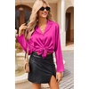 image:imageEkouaer Womens Satin Pajama Sets Long Sleeve Top and Shorts Lounge Set Button Down SleepwearHot Pink