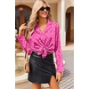 image:imageEkouaer Womens Satin Pajama Sets Long Sleeve Top and Shorts Lounge Set Button Down SleepwearLeopard Hot Pink