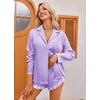 image:imageEkouaer Womens Satin Pajama Sets Long Sleeve Top and Shorts Lounge Set Button Down SleepwearLilac