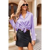 image:imageEkouaer Womens Satin Pajama Sets Long Sleeve Top and Shorts Lounge Set Button Down SleepwearLilac