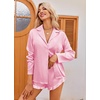 image:imageEkouaer Womens Satin Pajama Sets Long Sleeve Top and Shorts Lounge Set Button Down SleepwearPink