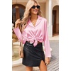 image:imageEkouaer Womens Satin Pajama Sets Long Sleeve Top and Shorts Lounge Set Button Down SleepwearPink