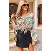 image:imageEkouaer Womens Satin Pajama Sets Long Sleeve Top and Shorts Lounge Set Button Down SleepwearPink Forest