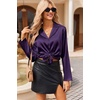 image:imageEkouaer Womens Satin Pajama Sets Long Sleeve Top and Shorts Lounge Set Button Down SleepwearPurple