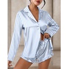 image:imageEkouaer Womens Satin Pajama Sets Long Sleeve Top and Shorts Lounge Set Button Down SleepwearStriped Blue