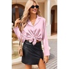image:imageEkouaer Womens Satin Pajama Sets Long Sleeve Top and Shorts Lounge Set Button Down SleepwearStriped Pink