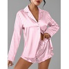 image:imageEkouaer Womens Satin Pajama Sets Long Sleeve Top and Shorts Lounge Set Button Down SleepwearStriped Pink