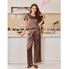 image:imageEkouaer Womens Satin Silky Pajama Set 2 Piece Short Sleeve Shirt with Long Pants Pjs Sets Soft PJ Loungewear SXXLBrown
