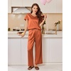 image:imageEkouaer Womens Satin Silky Pajama Set 2 Piece Short Sleeve Shirt with Long Pants Pjs Sets Soft PJ Loungewear SXXLCaramel