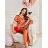 image:imageEkouaer Womens Satin Silky Pajama Set 2 Piece Short Sleeve Shirt with Long Pants Pjs Sets Soft PJ Loungewear SXXLCaramel