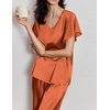 image:imageEkouaer Womens Satin Silky Pajama Set 2 Piece Short Sleeve Shirt with Long Pants Pjs Sets Soft PJ Loungewear SXXLCaramel