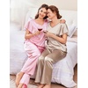image:imageEkouaer Womens Satin Silky Pajama Set 2 Piece Short Sleeve Shirt with Long Pants Pjs Sets Soft PJ Loungewear SXXLChampagne