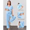 image:imageEkouaer Womens Satin Silky Pajama Set 2 Piece Short Sleeve Shirt with Long Pants Pjs Sets Soft PJ Loungewear SXXLClear Blue