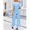 image:imageEkouaer Womens Satin Silky Pajama Set 2 Piece Short Sleeve Shirt with Long Pants Pjs Sets Soft PJ Loungewear SXXLClear Blue