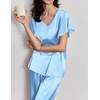image:imageEkouaer Womens Satin Silky Pajama Set 2 Piece Short Sleeve Shirt with Long Pants Pjs Sets Soft PJ Loungewear SXXLClear Blue