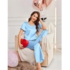 image:imageEkouaer Womens Satin Silky Pajama Set 2 Piece Short Sleeve Shirt with Long Pants Pjs Sets Soft PJ Loungewear SXXLClear Blue