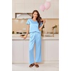 image:imageEkouaer Womens Satin Silky Pajama Set 2 Piece Short Sleeve Shirt with Long Pants Pjs Sets Soft PJ Loungewear SXXLClear Blue