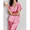image:imageEkouaer Womens Satin Silky Pajama Set 2 Piece Short Sleeve Shirt with Long Pants Pjs Sets Soft PJ Loungewear SXXLCoral Pink