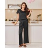 image:imageEkouaer Womens Satin Silky Pajama Set 2 Piece Short Sleeve Shirt with Long Pants Pjs Sets Soft PJ Loungewear SXXLDeep Black