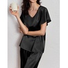 image:imageEkouaer Womens Satin Silky Pajama Set 2 Piece Short Sleeve Shirt with Long Pants Pjs Sets Soft PJ Loungewear SXXLDeep Black