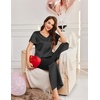 image:imageEkouaer Womens Satin Silky Pajama Set 2 Piece Short Sleeve Shirt with Long Pants Pjs Sets Soft PJ Loungewear SXXLDeep Black
