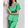image:imageEkouaer Womens Satin Silky Pajama Set 2 Piece Short Sleeve Shirt with Long Pants Pjs Sets Soft PJ Loungewear SXXLGreen