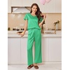 image:imageEkouaer Womens Satin Silky Pajama Set 2 Piece Short Sleeve Shirt with Long Pants Pjs Sets Soft PJ Loungewear SXXLGreen