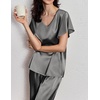 image:imageEkouaer Womens Satin Silky Pajama Set 2 Piece Short Sleeve Shirt with Long Pants Pjs Sets Soft PJ Loungewear SXXLGrey