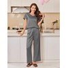 image:imageEkouaer Womens Satin Silky Pajama Set 2 Piece Short Sleeve Shirt with Long Pants Pjs Sets Soft PJ Loungewear SXXLGrey