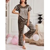 image:imageEkouaer Womens Satin Silky Pajama Set 2 Piece Short Sleeve Shirt with Long Pants Pjs Sets Soft PJ Loungewear SXXLLeopard Print