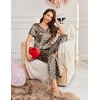image:imageEkouaer Womens Satin Silky Pajama Set 2 Piece Short Sleeve Shirt with Long Pants Pjs Sets Soft PJ Loungewear SXXLLeopard Print