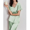 image:imageEkouaer Womens Satin Silky Pajama Set 2 Piece Short Sleeve Shirt with Long Pants Pjs Sets Soft PJ Loungewear SXXLLight Green