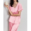 image:imageEkouaer Womens Satin Silky Pajama Set 2 Piece Short Sleeve Shirt with Long Pants Pjs Sets Soft PJ Loungewear SXXLLight Pink