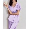 image:imageEkouaer Womens Satin Silky Pajama Set 2 Piece Short Sleeve Shirt with Long Pants Pjs Sets Soft PJ Loungewear SXXLLilac