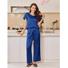 image:imageEkouaer Womens Satin Silky Pajama Set 2 Piece Short Sleeve Shirt with Long Pants Pjs Sets Soft PJ Loungewear SXXLNavy Blue
