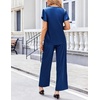 image:imageEkouaer Womens Satin Silky Pajama Set 2 Piece Short Sleeve Shirt with Long Pants Pjs Sets Soft PJ Loungewear SXXLNavy Blue