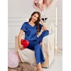 image:imageEkouaer Womens Satin Silky Pajama Set 2 Piece Short Sleeve Shirt with Long Pants Pjs Sets Soft PJ Loungewear SXXLNavy Blue