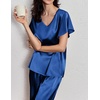 image:imageEkouaer Womens Satin Silky Pajama Set 2 Piece Short Sleeve Shirt with Long Pants Pjs Sets Soft PJ Loungewear SXXLNavy Blue