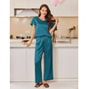 image:imageEkouaer Womens Satin Silky Pajama Set 2 Piece Short Sleeve Shirt with Long Pants Pjs Sets Soft PJ Loungewear SXXLPeacock Blue
