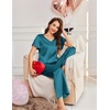 image:imageEkouaer Womens Satin Silky Pajama Set 2 Piece Short Sleeve Shirt with Long Pants Pjs Sets Soft PJ Loungewear SXXLPeacock Blue