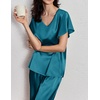 image:imageEkouaer Womens Satin Silky Pajama Set 2 Piece Short Sleeve Shirt with Long Pants Pjs Sets Soft PJ Loungewear SXXLPeacock Blue