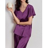 image:imageEkouaer Womens Satin Silky Pajama Set 2 Piece Short Sleeve Shirt with Long Pants Pjs Sets Soft PJ Loungewear SXXLPurple